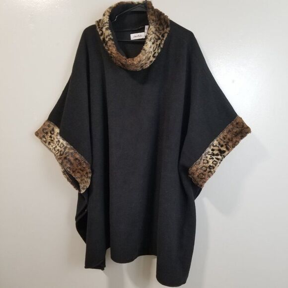 Lemoda Jackets & Blazers - Lemoda Shawl Wrap Black Women's OS Faux Fur Animal Print Accents